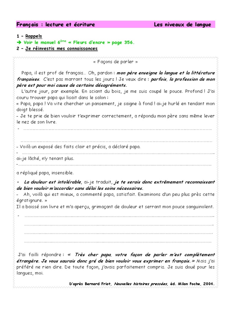 évaluation Français 6ème à Imprimer Avec Correction