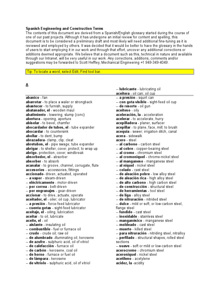 Spanish Engineering and Construction Terms | Download Free PDF ...