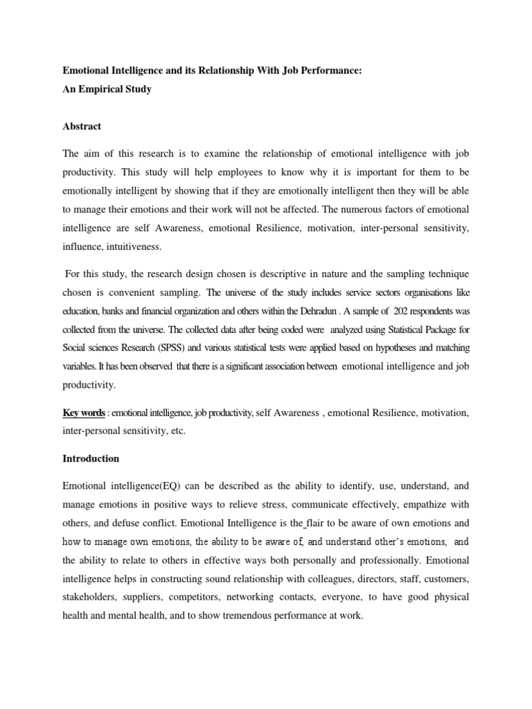 Emotional Intelligence's Impact on Job Performance | PDF | Emotional ...