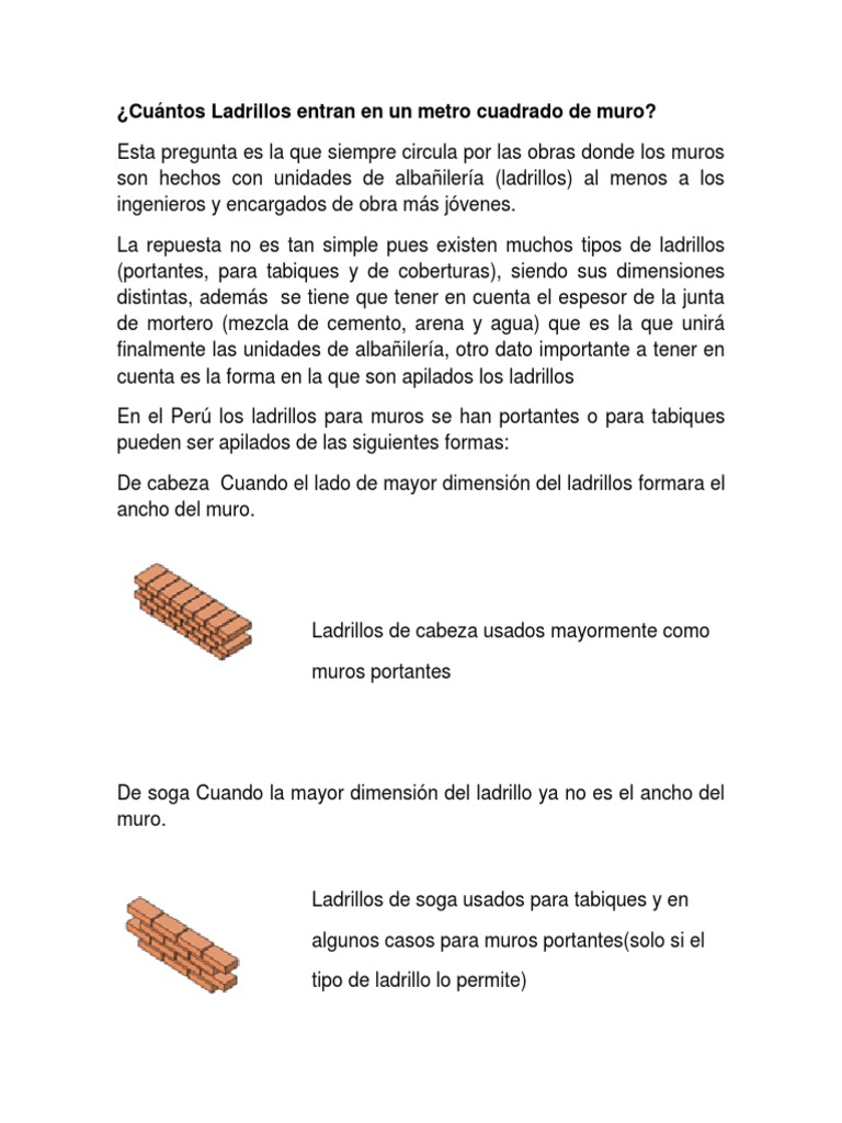 Cuantos Ladrillos Entran En Un Metro Cuadrado