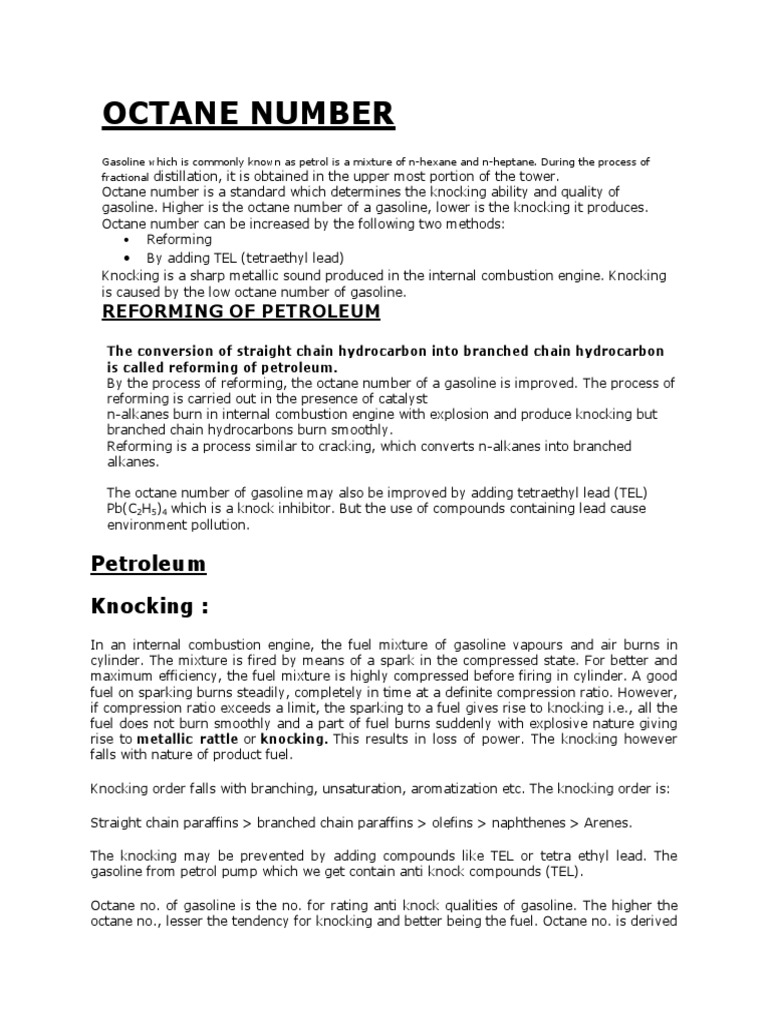 Octane Number Pdf Gasoline Alkane