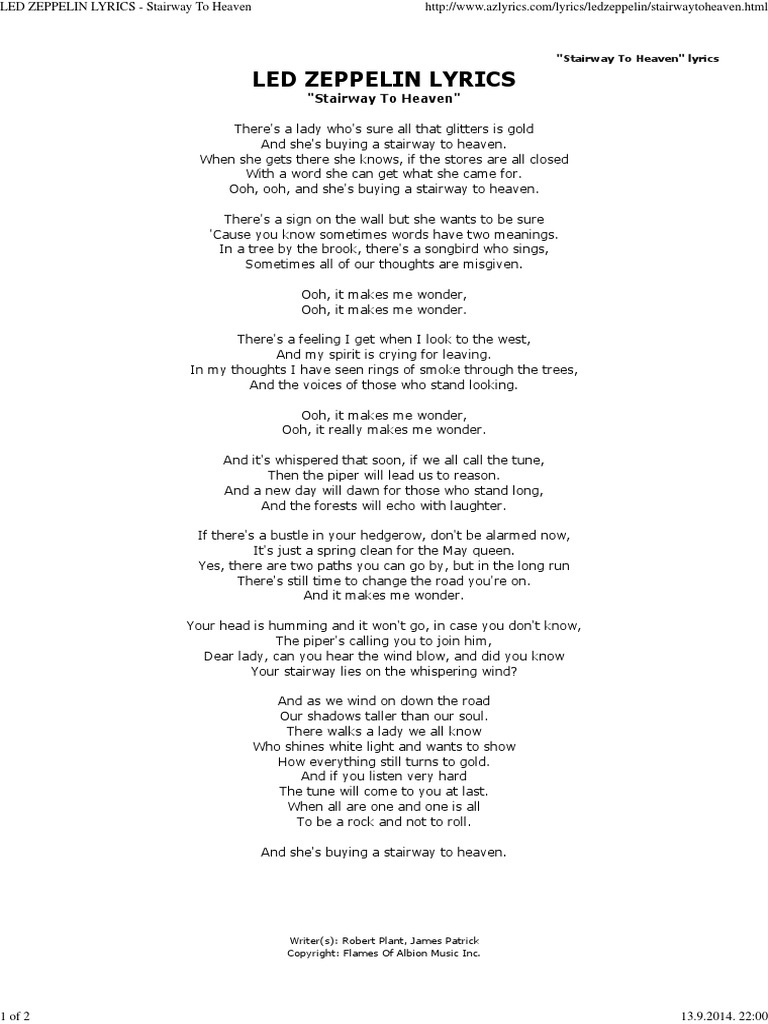 Led Zeppelin Stairway To Heaven Tekst