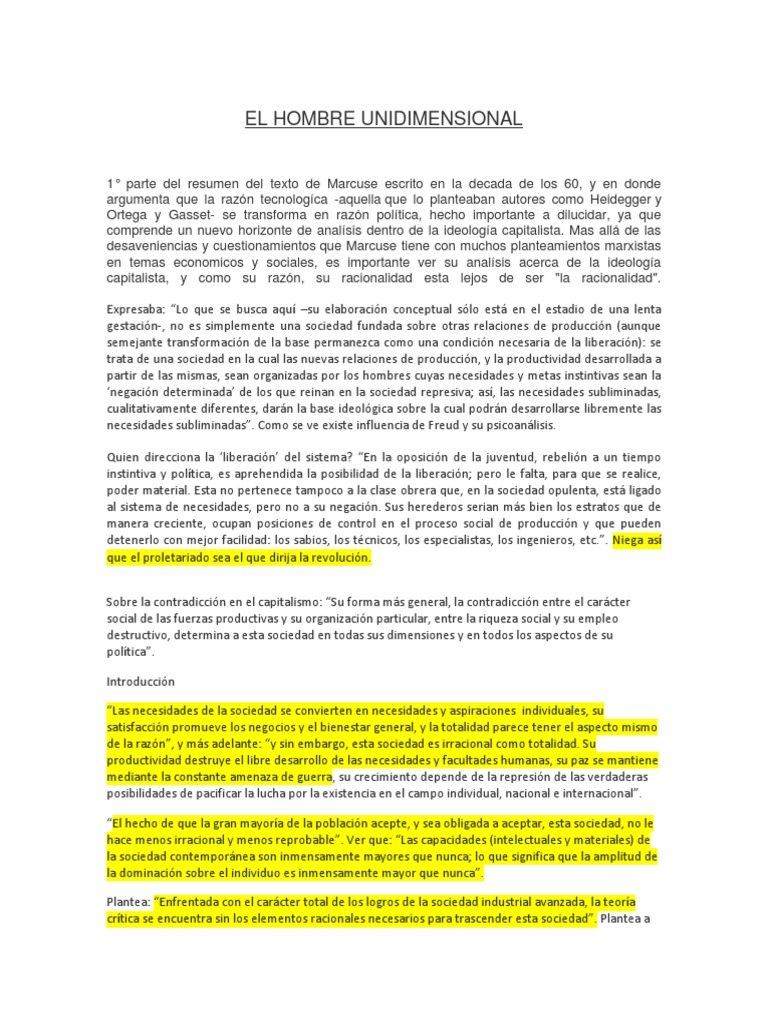 El Hombre Unidimensional Alienación social Capitalismo