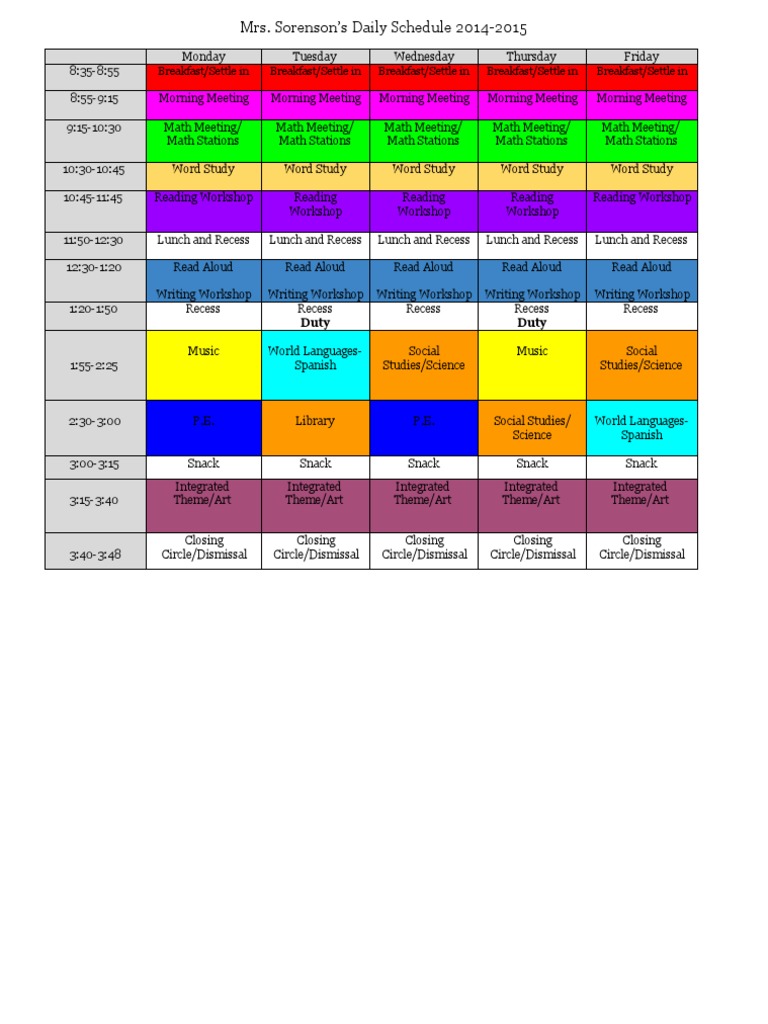 Mrs. Sorenson's Class Schedule | PDF