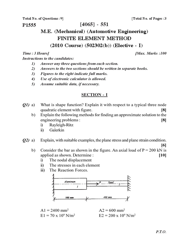 Finite Element Method Exam Guide | PDF | Technology & Engineering