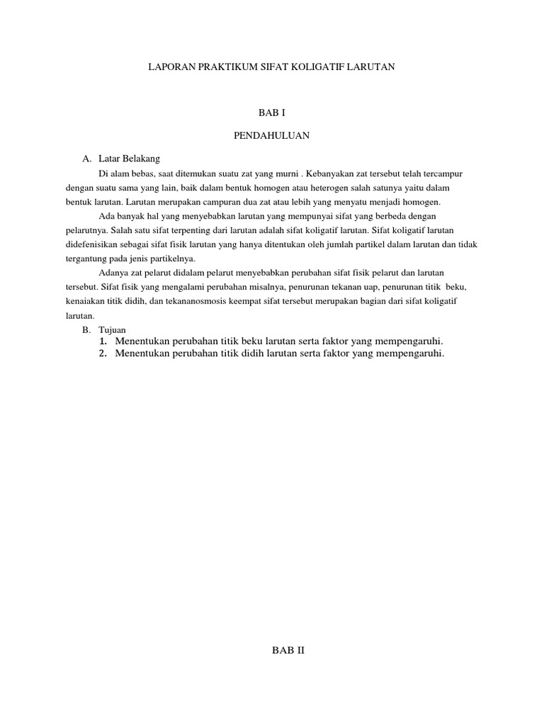 Laporan Praktikum Sifat Koligatif Larutan Seputar Laporan