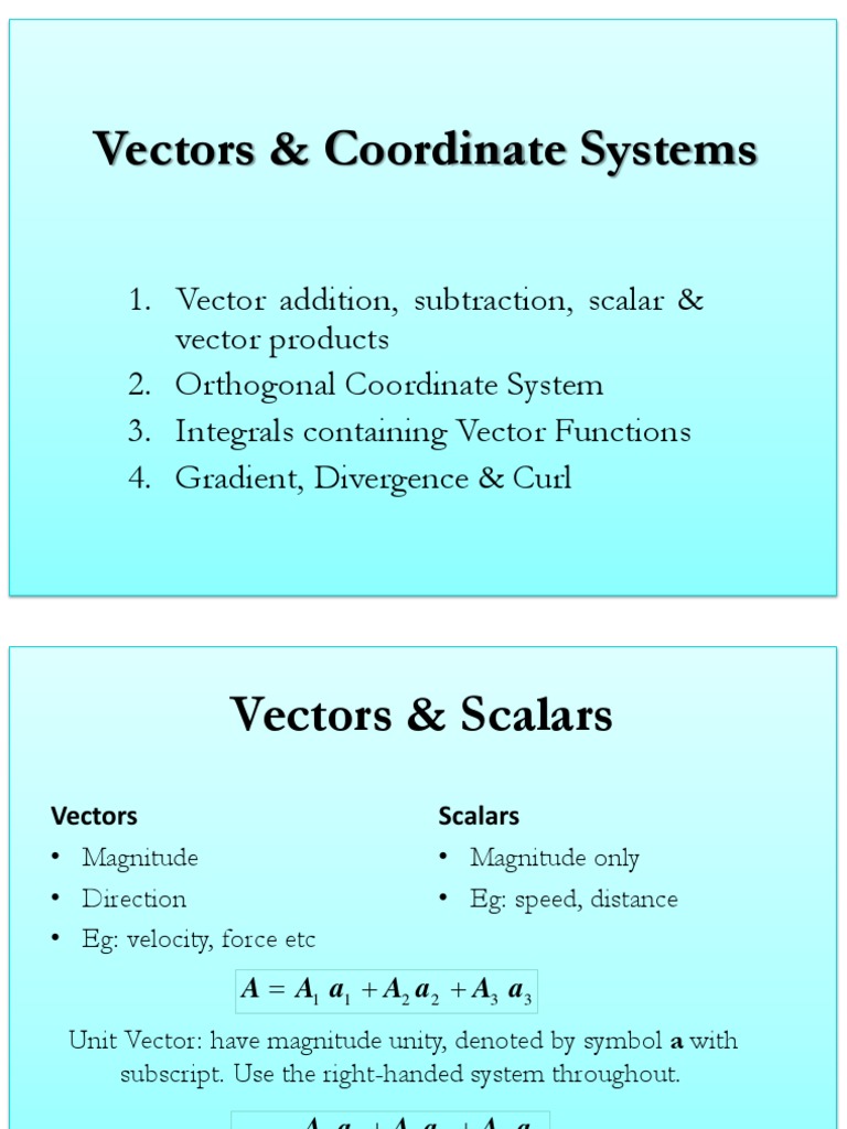 1 - Vectors & Coordinate Systems | PDF | Divergence | Euclidean Vector