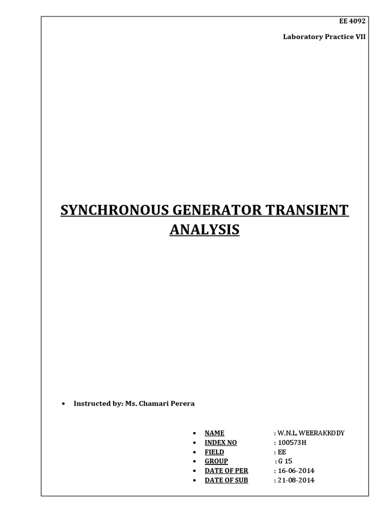 EE Lab: Synchronous Generator Analysis | PDF