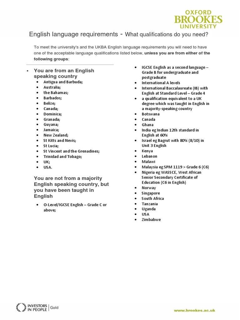 English Language Qualification Requirements | PDF | International ...