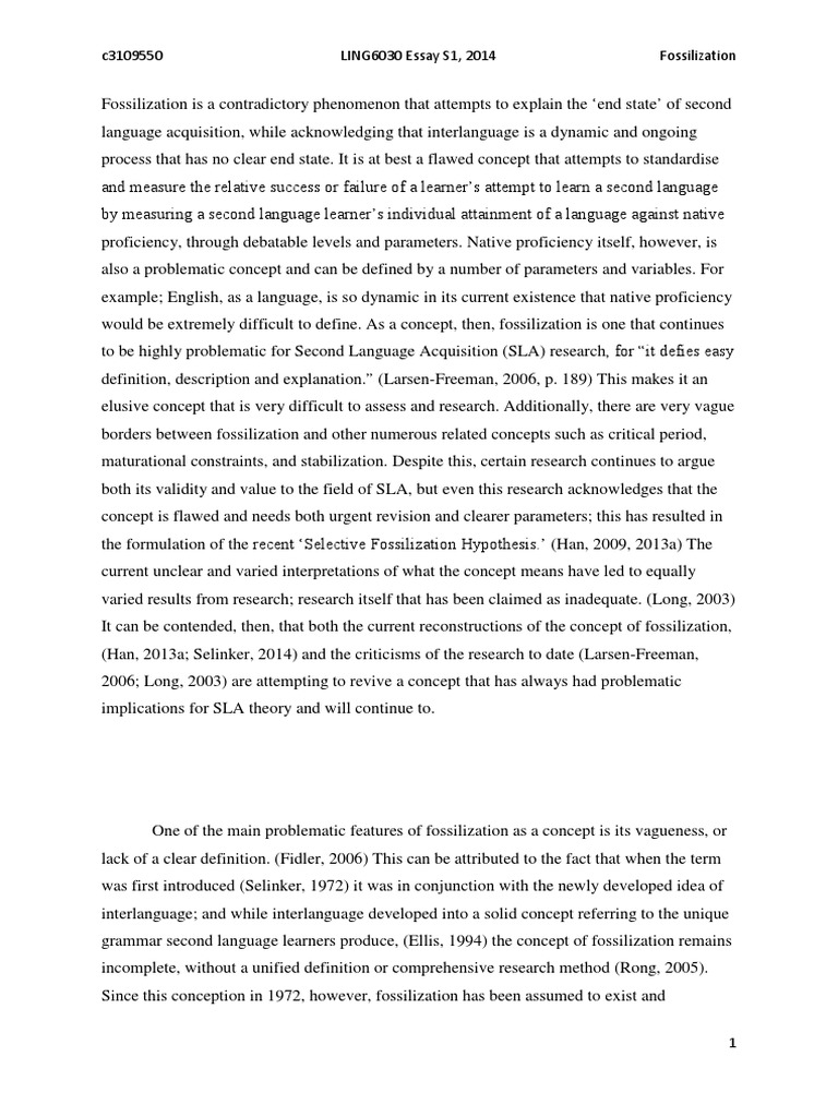c3109550 LING6030 Essay - Fossilization | PDF | Second Language ...