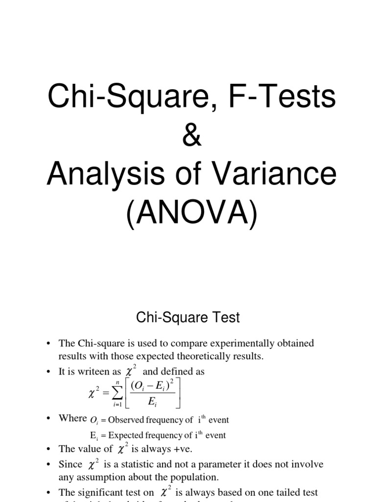 Chi-Square, F-Tests & Analysis of Variance (Anova) | PDF | F Test ...