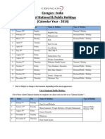Ceragon - India List of National & Public Holidays (Calendar Year - 2014)
