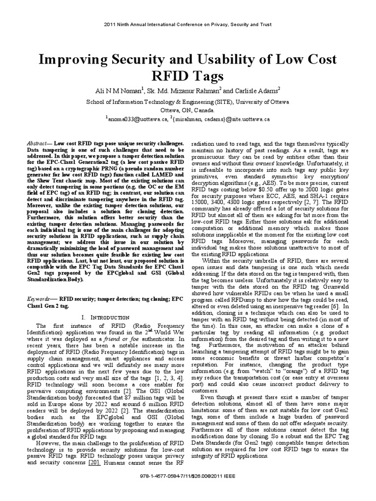 Improving Security and Usability of Low Cost RFID Tags: Ali N M Noman ...