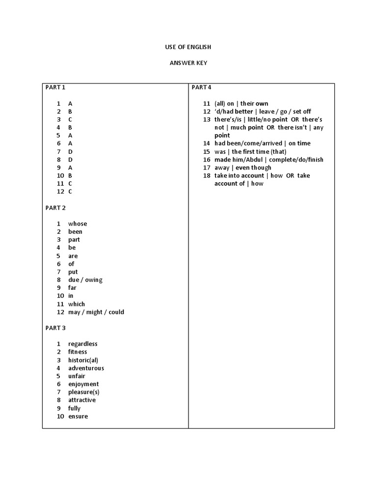Fce Use Of English Answer Key Pdf