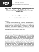 Behavioral Characteristics of Photovoltaic Cell With Different Irradiation in Matlab/Simuling/Simscape Environment