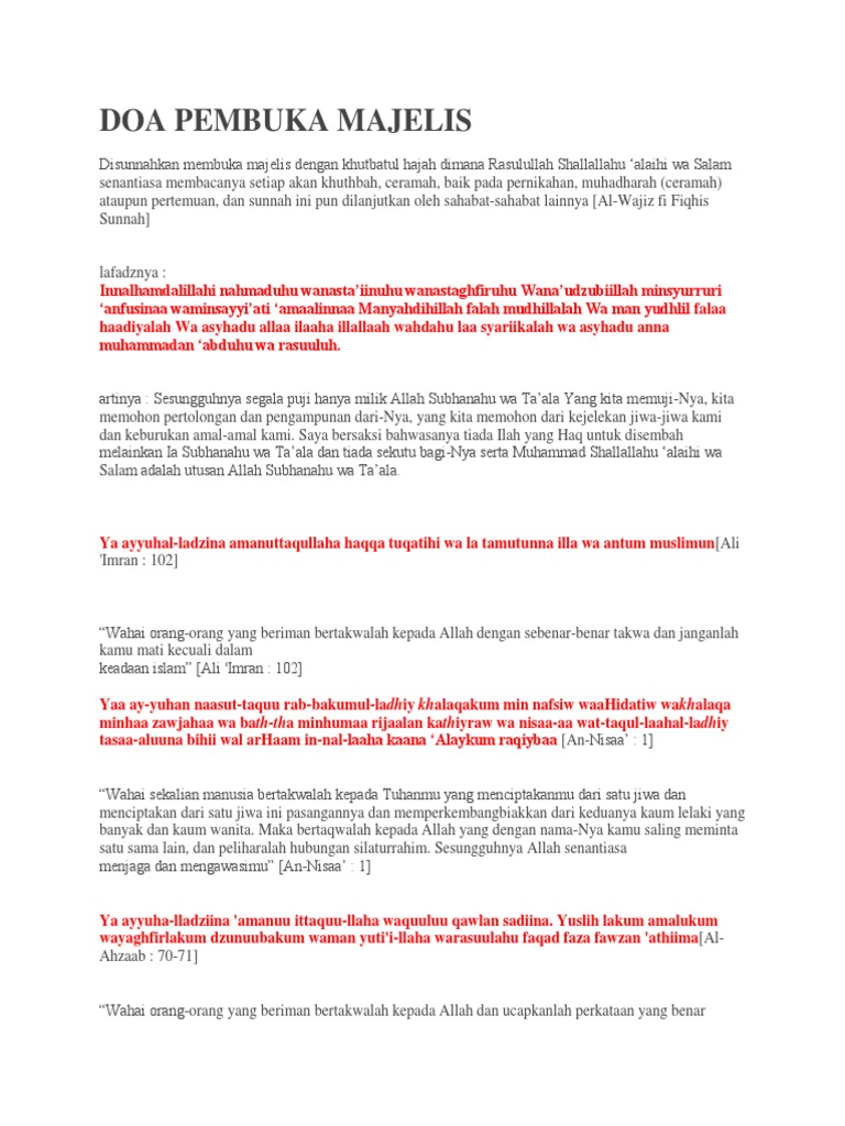 Doa Pembuka Majelis