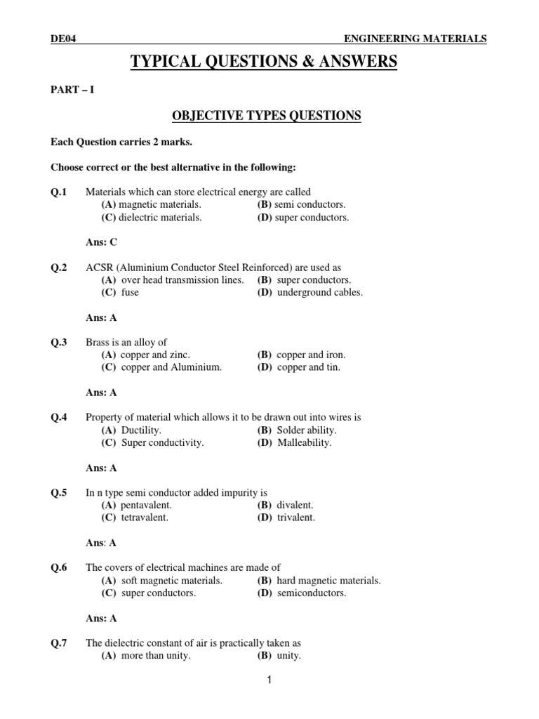 Electronics Basic Questions Objective PDF Electrical Resistivity