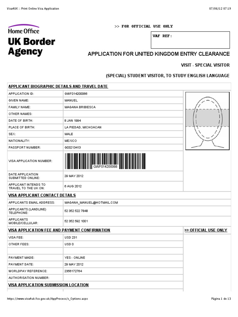 UK Visa Application for Student | PDF | Travel Visa | Pound Sterling