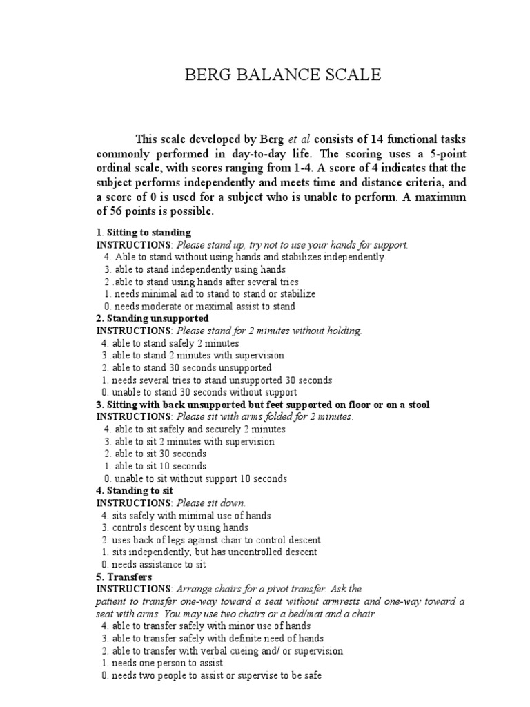 Berg Balance Scale PDF Chair Sports