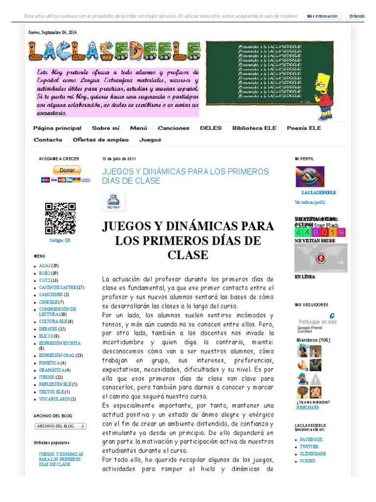 Laclasedeele Juegos Y Dinámicas Para Los Primeros Días De Clase Pdf