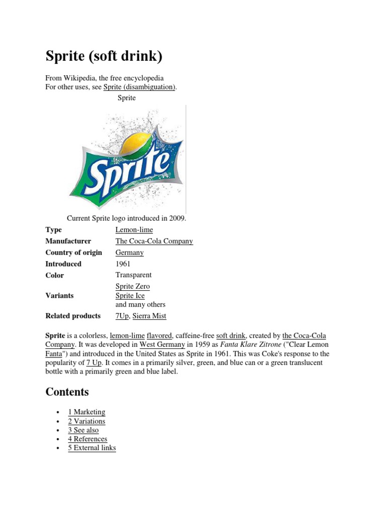 Sprite (Soft Drink) PDF Soft Drink Cola