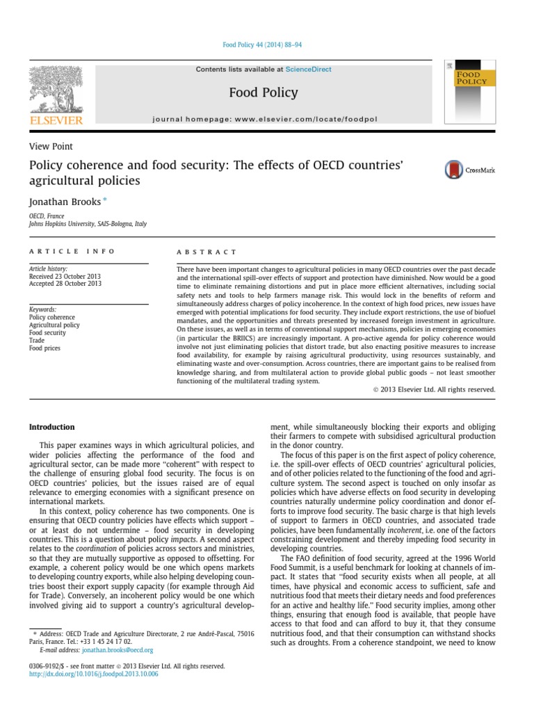 OECD Agricultural Policies and Food Security | PDF | Food Security ...