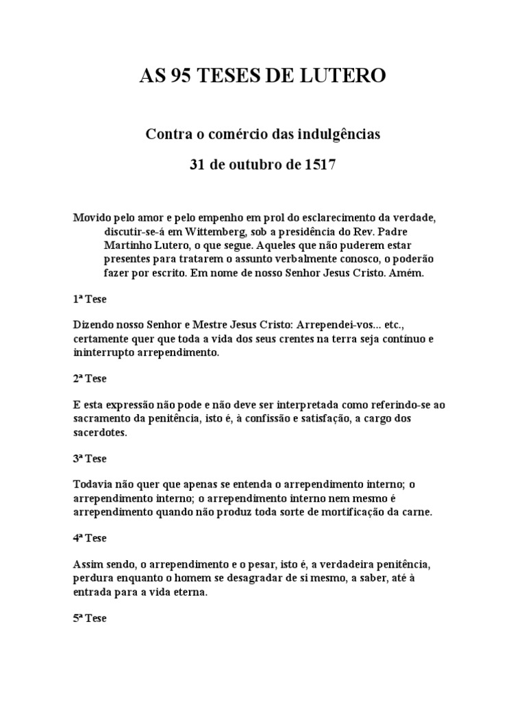 As 95 Teses de Lutero PDF Indulgência Comportamento e experiência cristãos