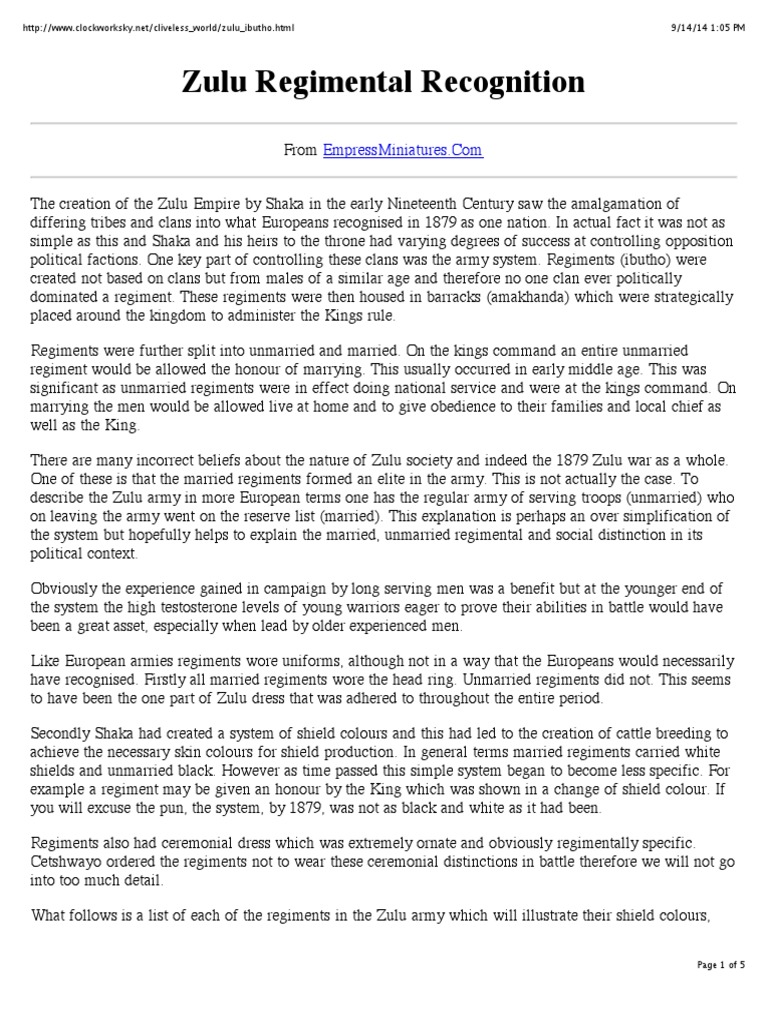 Zulu Regimental Recognition A Detailed Examination of the Organization and Uniforms of Zulu