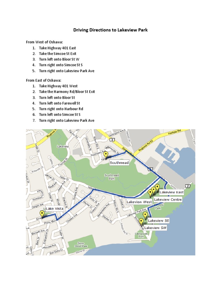 Lakeview Park driving directions & parking info | PDF | Road Transport ...