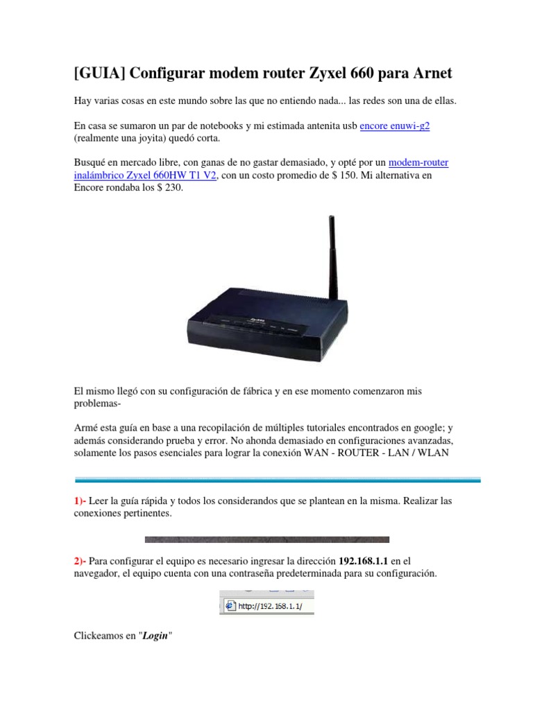 (GUIA) Configurar Modem Router Zyxel 660 para Arnet | PDF | Dirección ...
