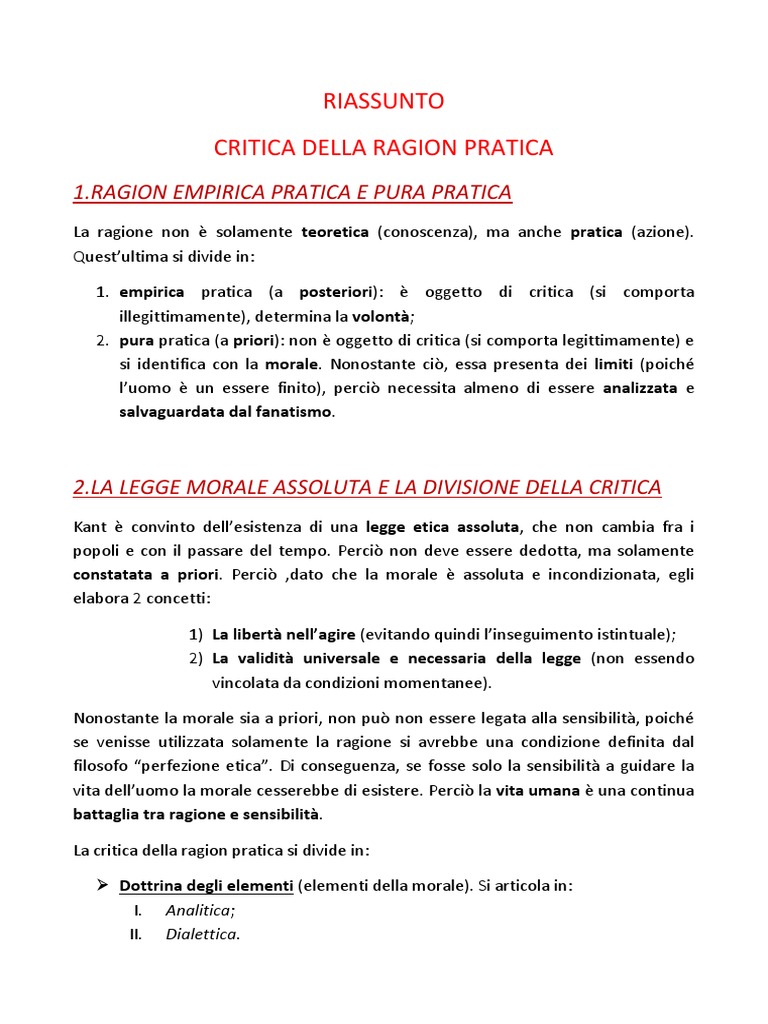 Critica Della Ragion Pura Riassunto