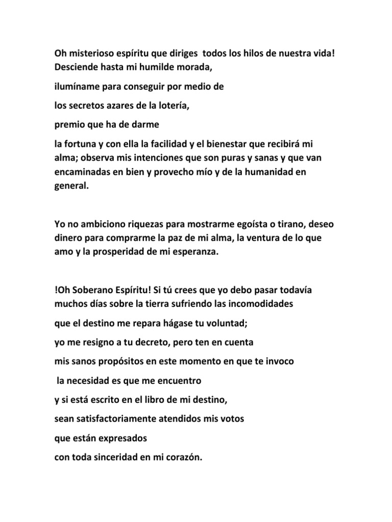 Oración al espíritu de la buena suerte | PDF | Cocina, comidas y vino