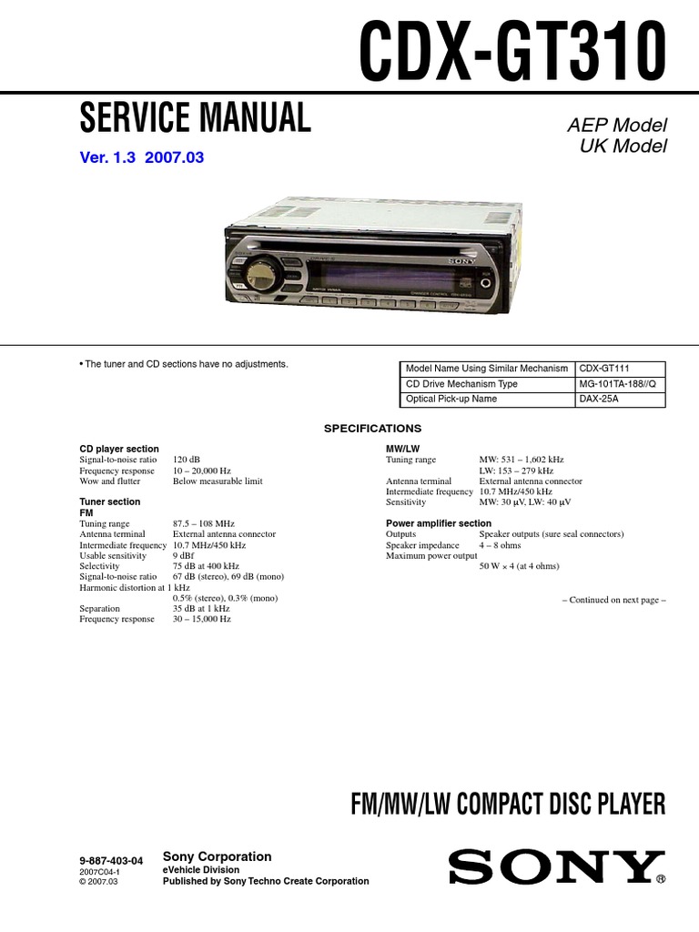 cdx web.archive porn 10 Sony Cdx-gt310 Ver-1.3 SM | PDF | Decibel | Loudspeaker