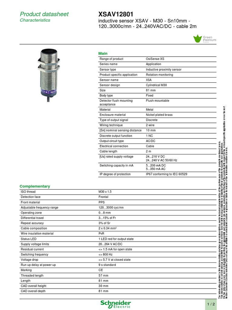 XSAV12801 Product Datasheet PDF Alternating Current Direct Current