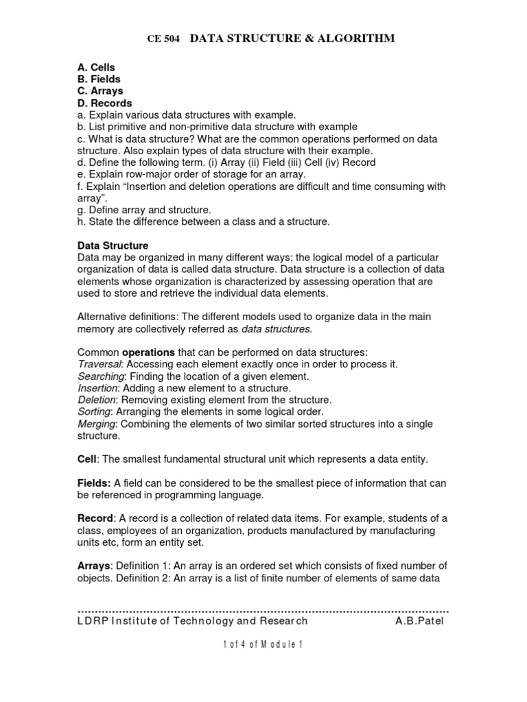 Data Structures and Algorithms Overview | PDF | Array Data Structure ...