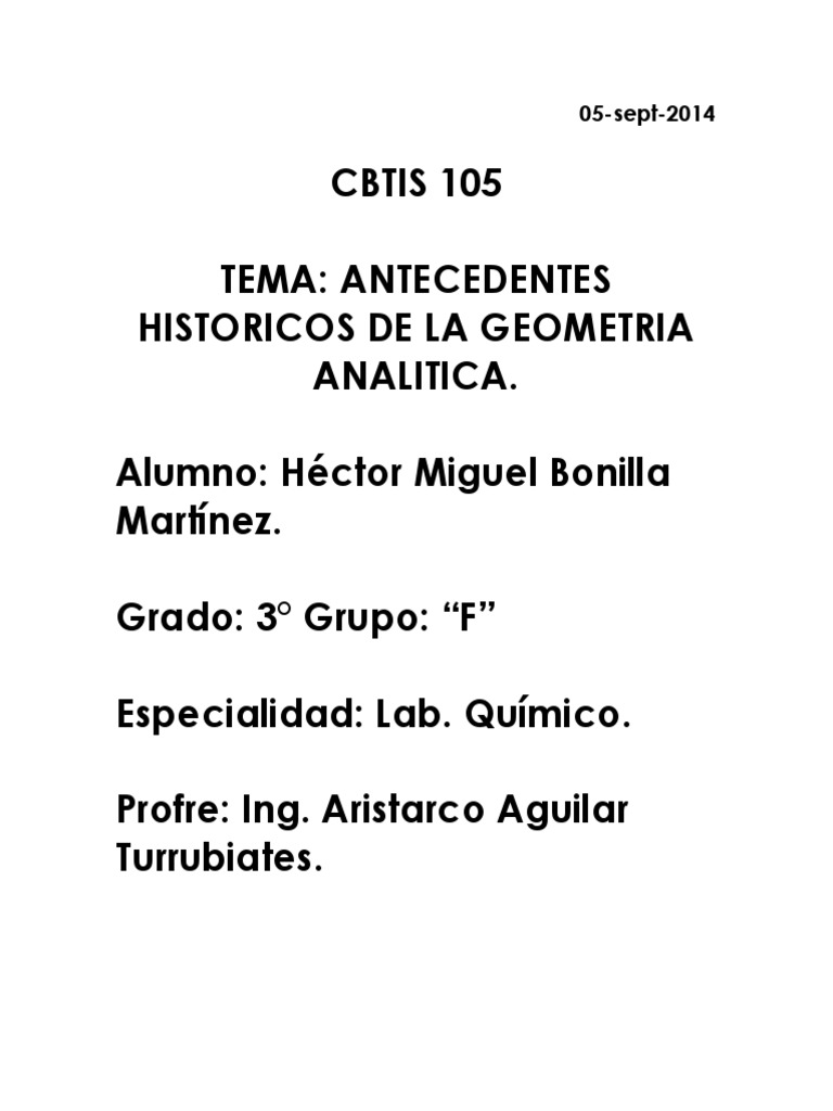 Antecedentes Históricos de La Geometría Analítica.