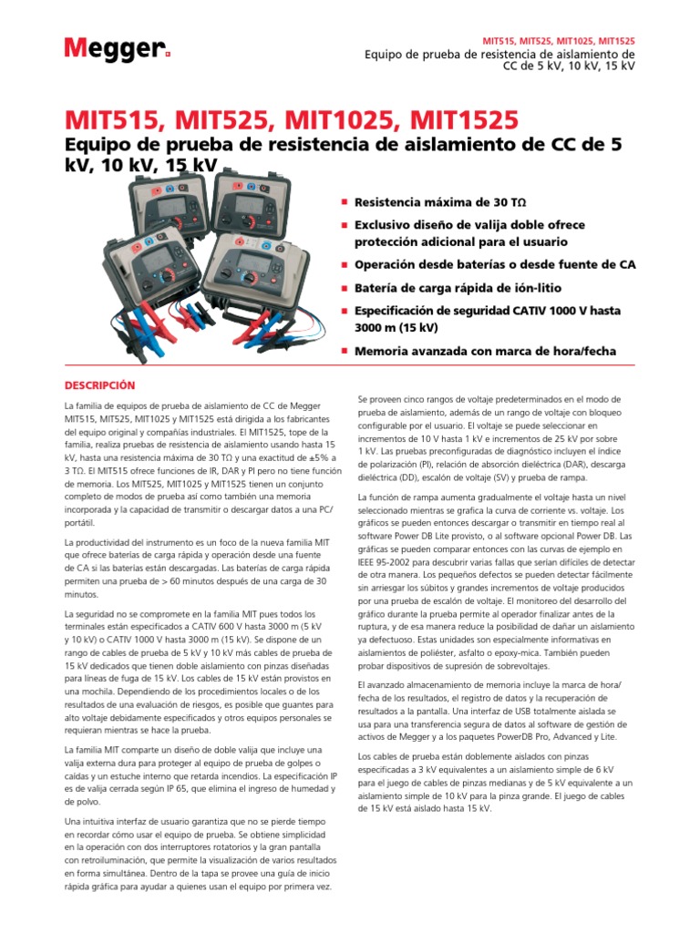 MIT515 525 1025 1525 - Megger Ficha Tecnica | PDF | Transformador ...