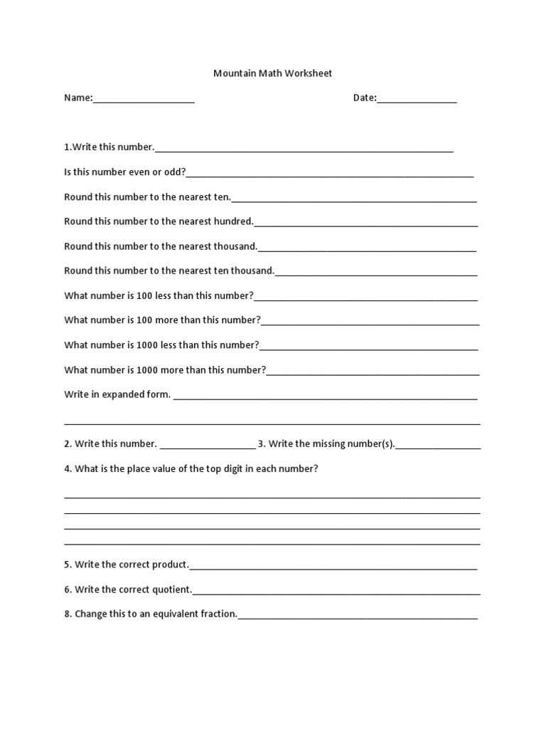 mountain math worksheet