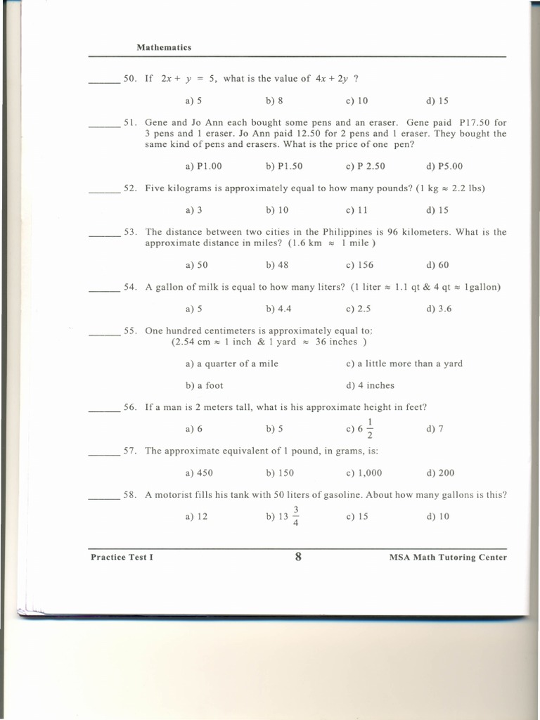 Math Practice Test Questions | PDF | Teaching Methods & Materials