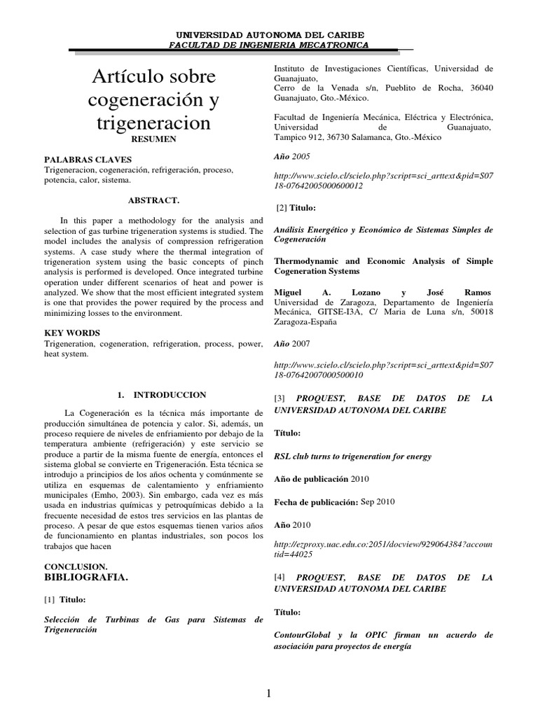 Articulo De Cogeneracion Y Trigeneracion Termodinamica Tecnologia