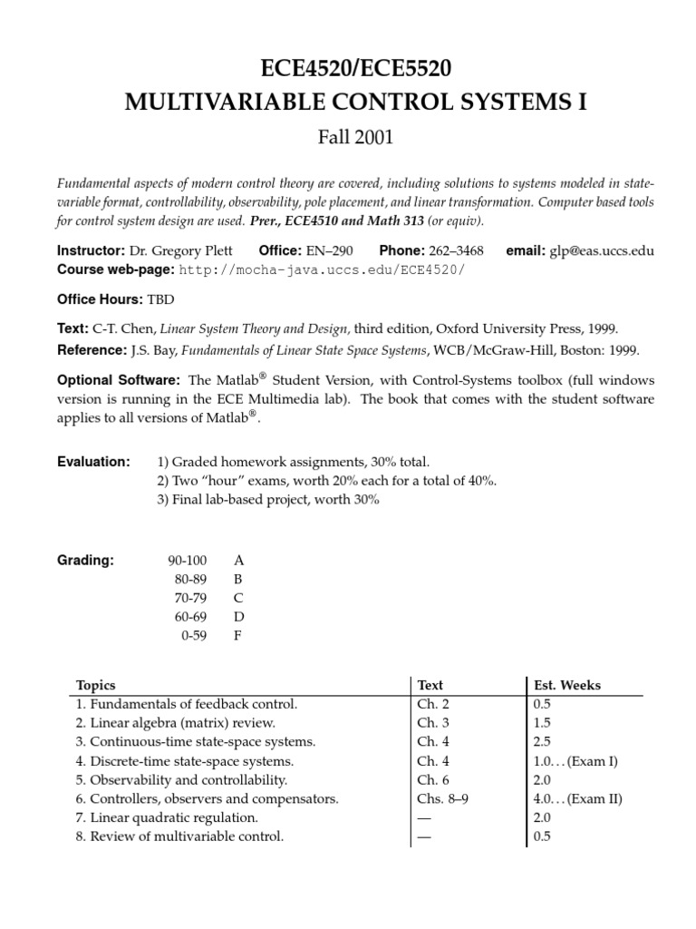 Multivariable Control Systems I | PDF | Teaching Methods & Materials ...