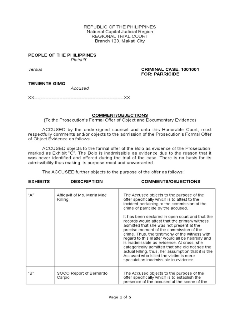 Objections to Formal Offer of Evidence | PDF | Legal Procedure | Legal ...