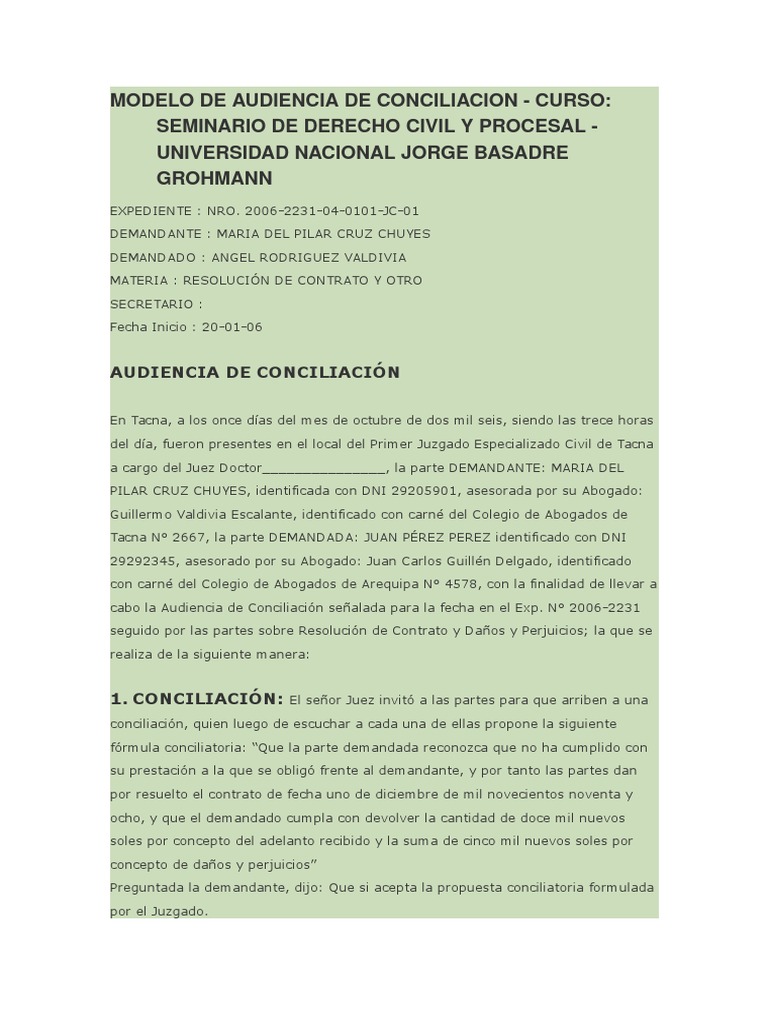 Modelo de Audiencia de Conciliacion | PDF | Justicia | Crimen y violencia