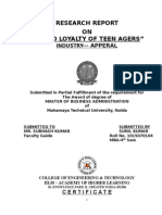 Research Report ON "Brand Loyalty of Teen Agers": Apperal