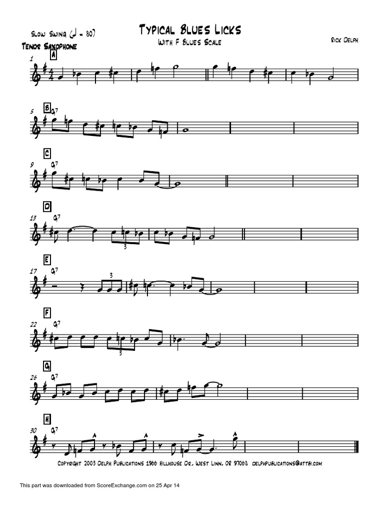 Blues Licks PDF Saxophone Woodwind Instruments