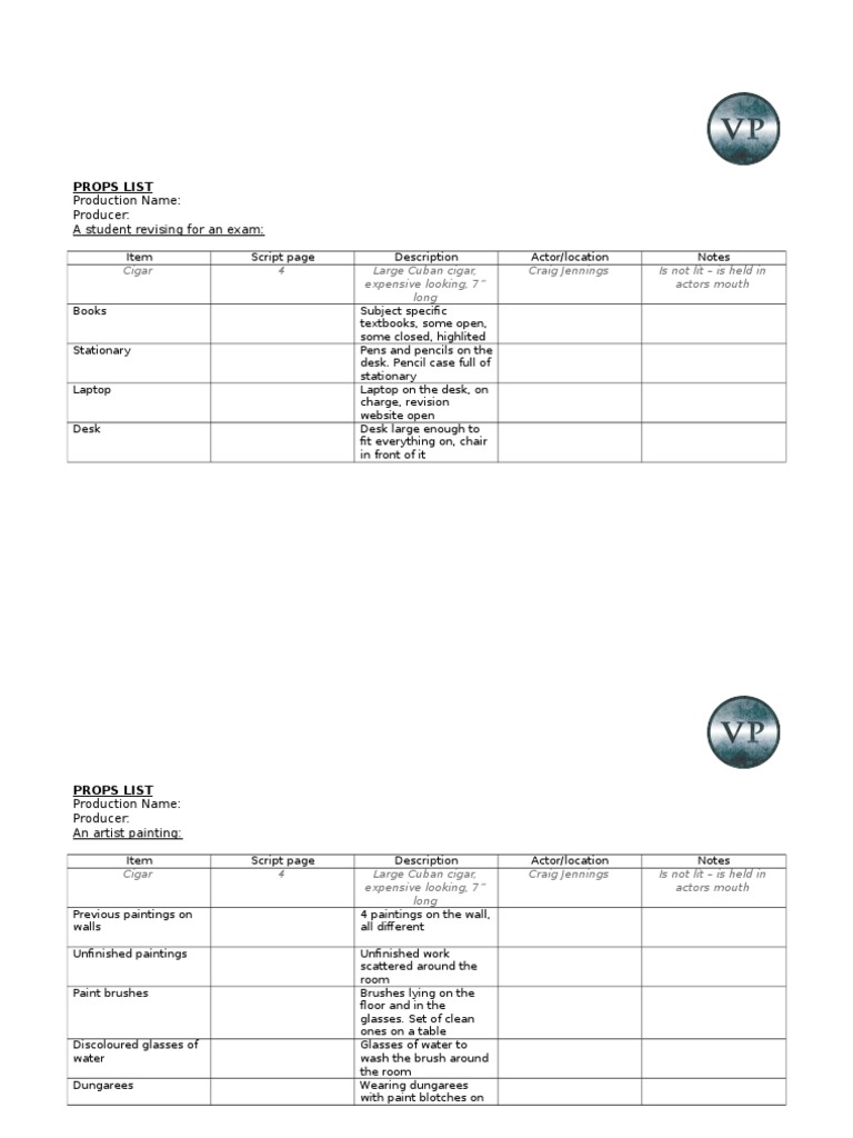 Props List x2 | PDF