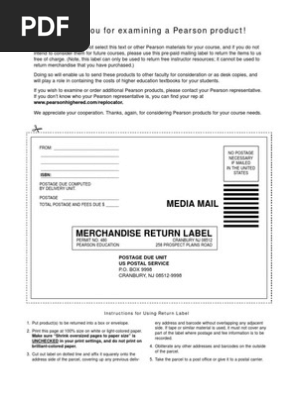 Pearson Exam Copy Return Label