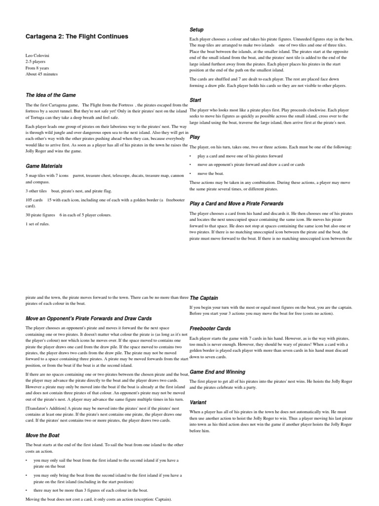 Cartagena 2 English Rules PDF Gaming Games Of Mental Skill