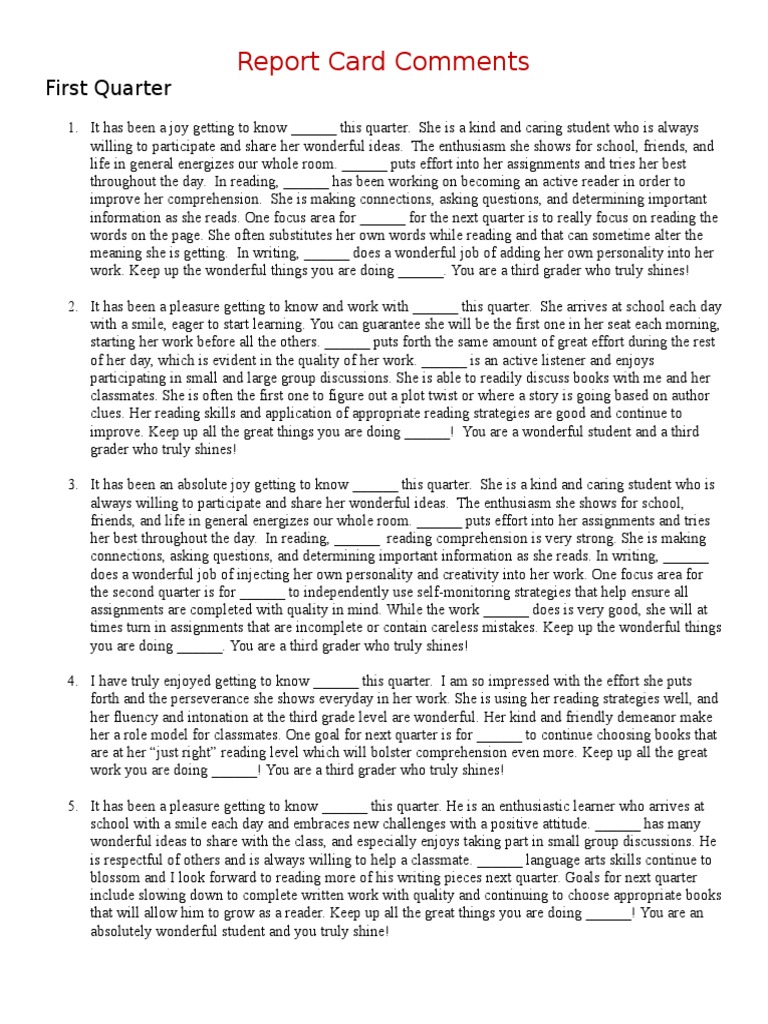 Scholastic Report Card Comment Examples Reading Scholastic Report Card Comment Examples Reading