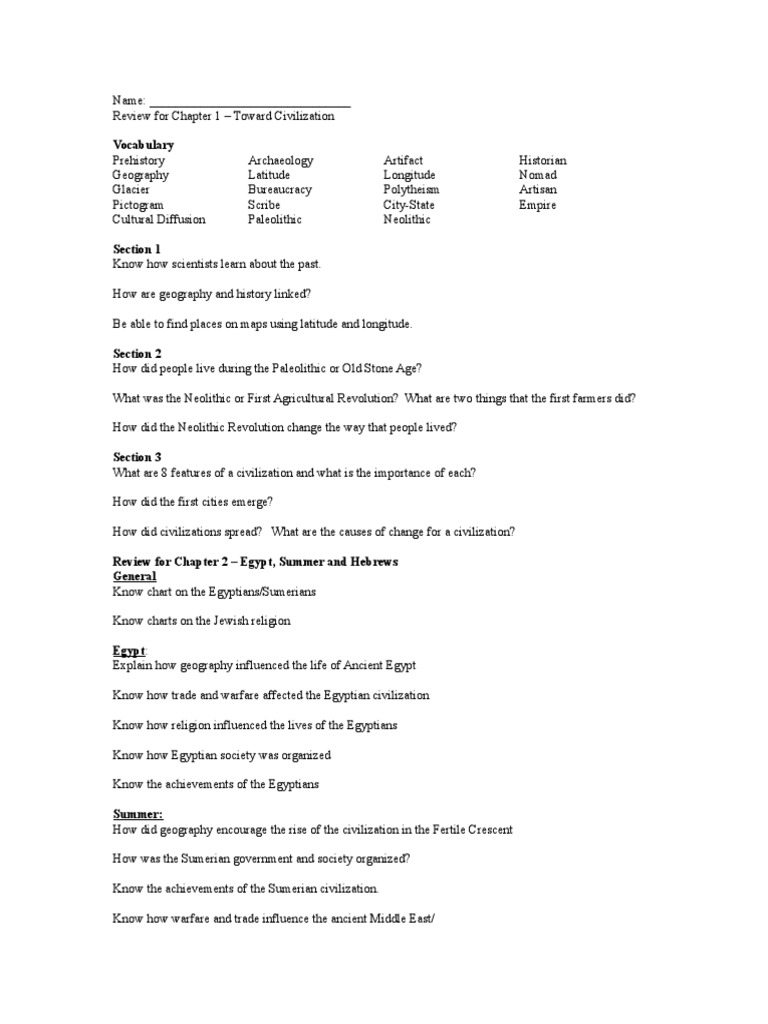 Chapter 1-2 Review: Early Civilizations | PDF | Social Science